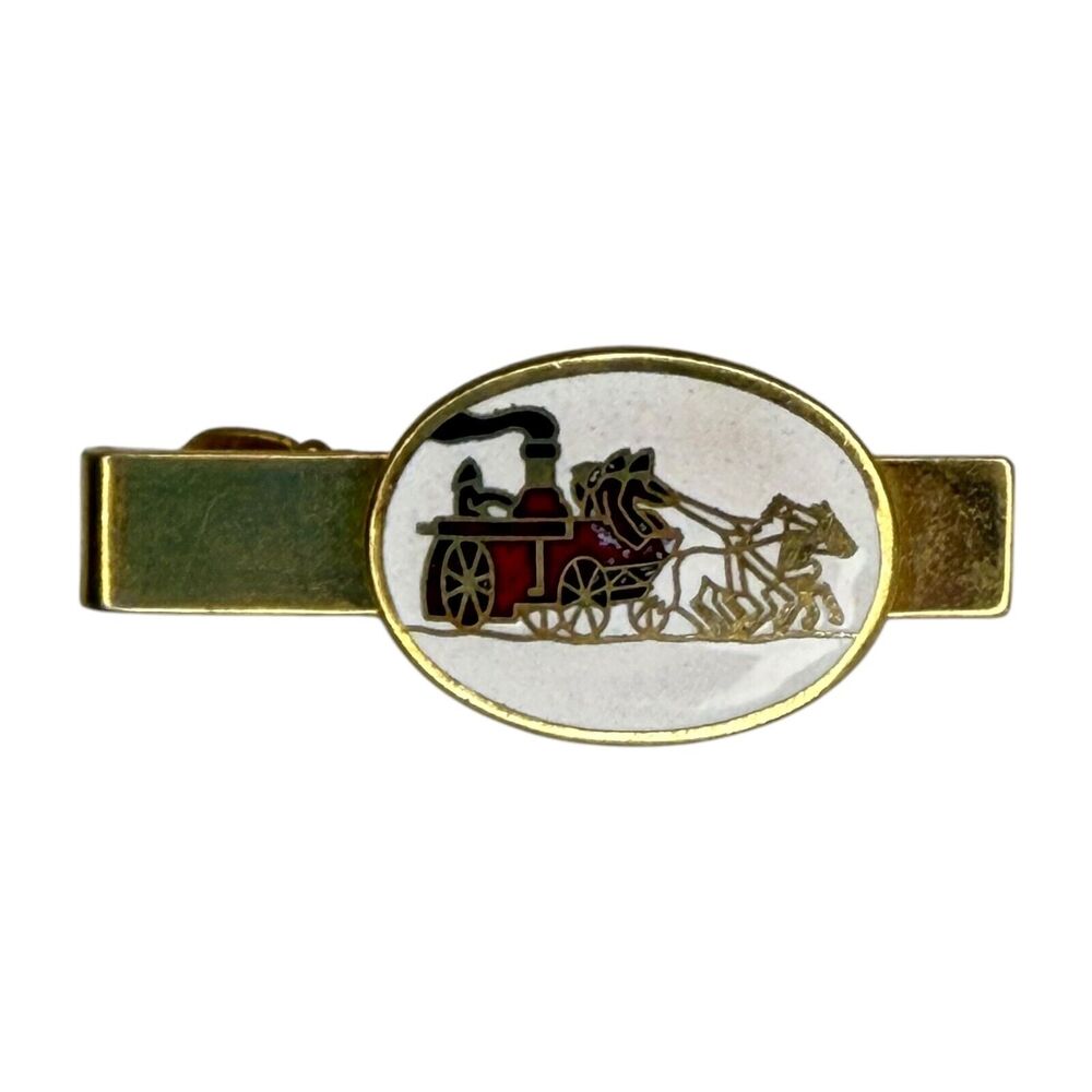 Vintage Anson Tie Clip Gold-Tone Oval Horse Carriage Steam Engine Design - Picture 1 of 7
